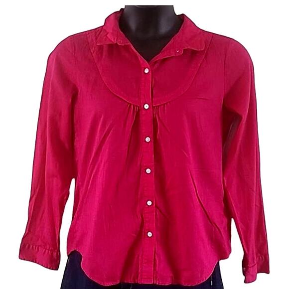 Excellent Old Navy Women’s Fuchsia Long Sleeve Button Down Casual Blouse Size L - Picture 6 of 7